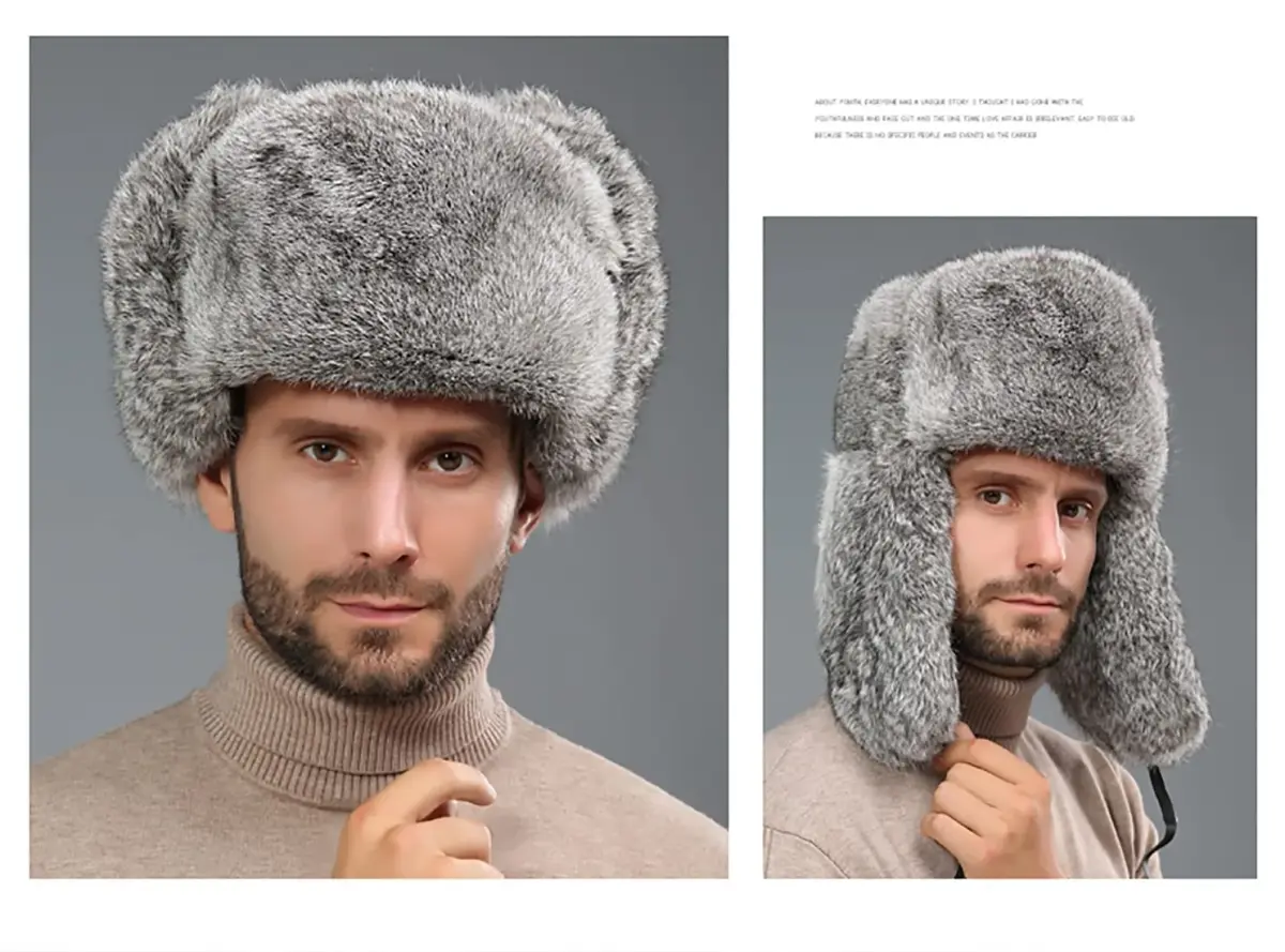 HKSICHENGKEJI Trapper Russian Trooper Hat Gray | Warm Faux Fur Earflap Cap for Cold Weather - view 5