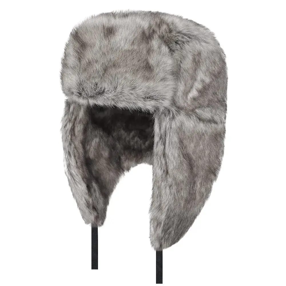 HKSICHENGKEJI Trapper Russian Trooper Hat Gray | Warm Faux Fur Earflap Cap for Cold Weather - view 8