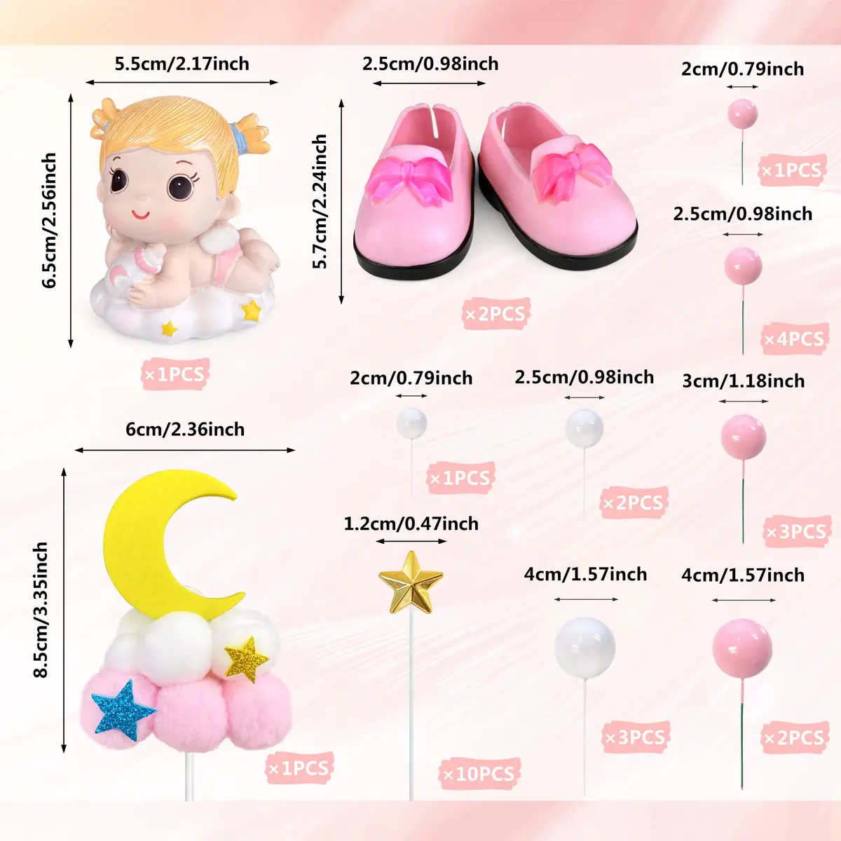 KEEPARTY Princess Cake Topper for Birthday | Baby Girl Theme, 30 pcs, Resin & Plastic - view 2