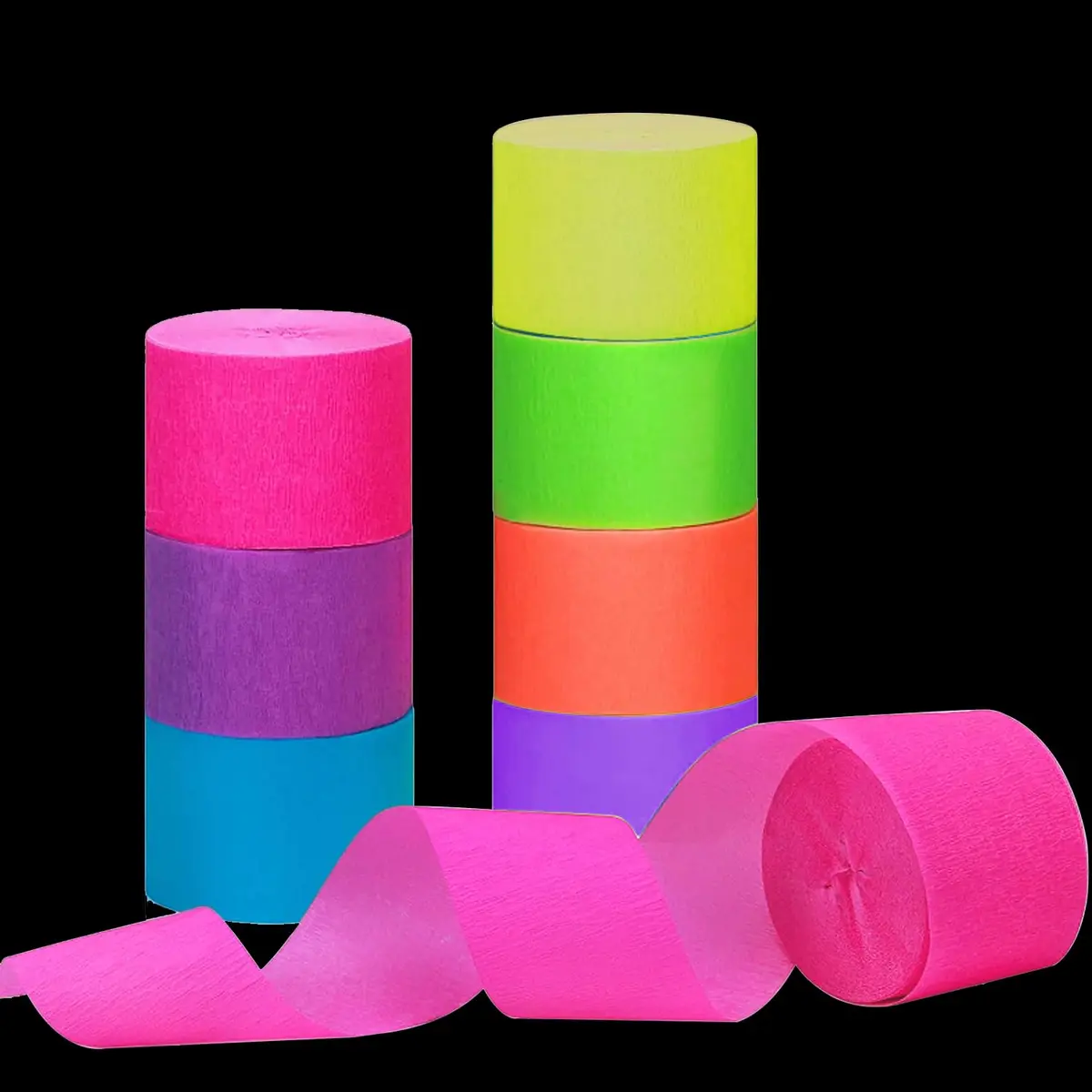 MFLUEEWR Black Decorative Ribbon Trim 384m (1260ft) | UV Reactive Neon Paper Streamers for Parties - main product image