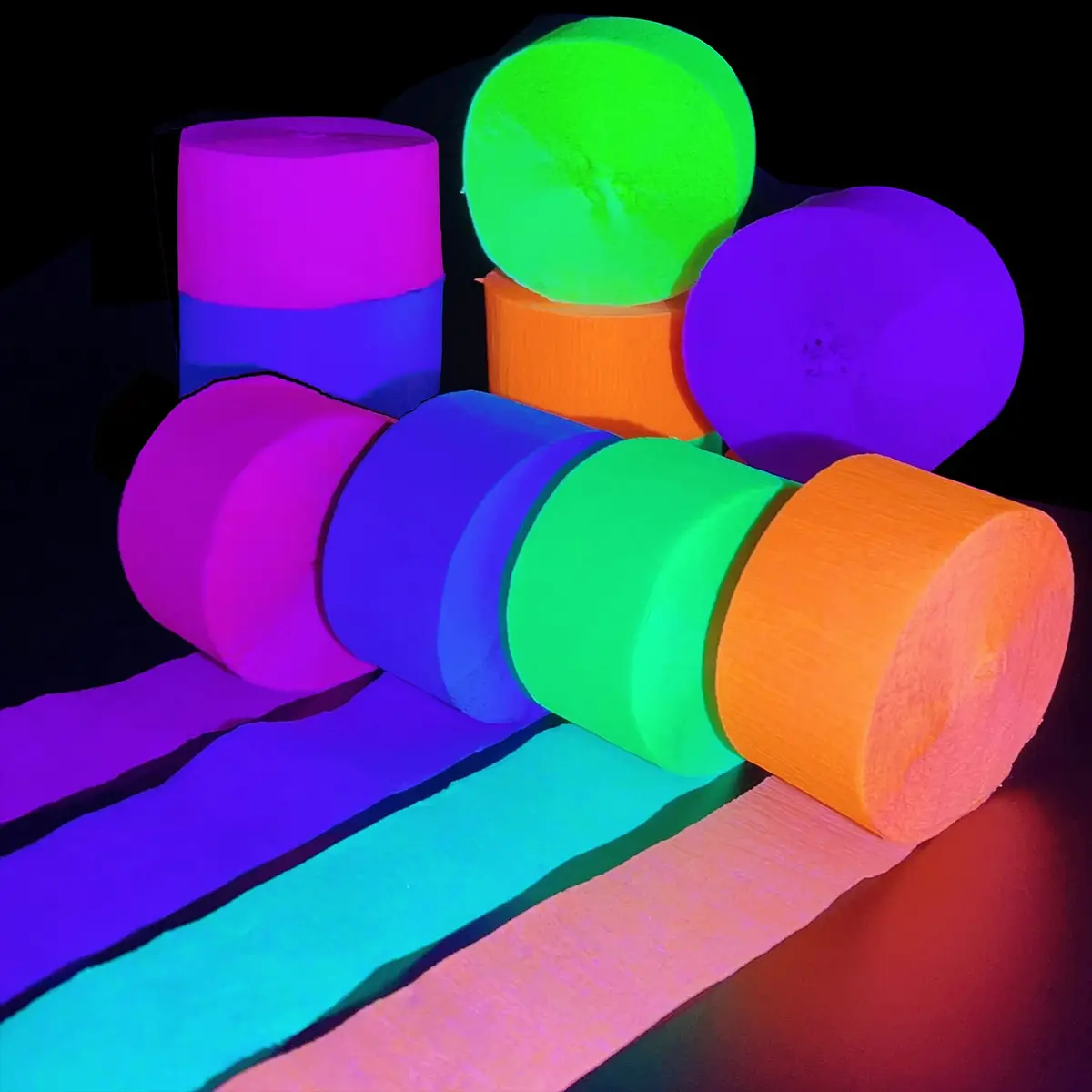 MFLUEEWR Black Decorative Ribbon Trim 384m (1260ft) | UV Reactive Neon Paper Streamers for Parties - view 2