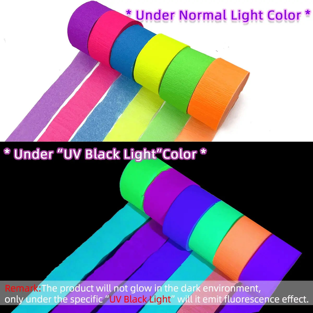 MFLUEEWR Black Decorative Ribbon Trim 384m (1260ft) | UV Reactive Neon Paper Streamers for Parties - view 3