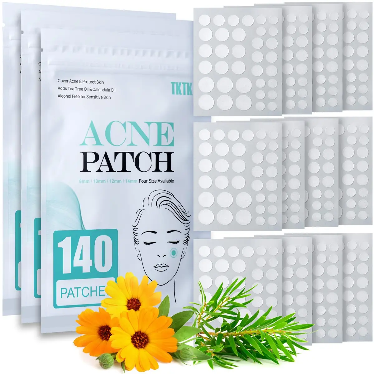 TKTK Acne Patch Hydrocolloid Cover 4 Sizes | Tea Tree & Calendula for All Skin Types - main product image