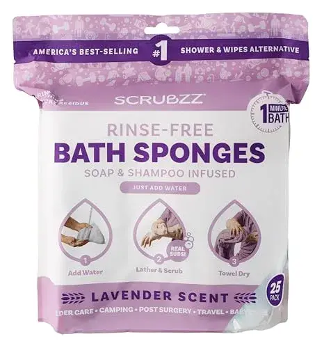 Scrubzz Disposable No Rinse Bathing Wipes 25 Count Lavender | Gentle Cleansing for Impractical Showers - main product image