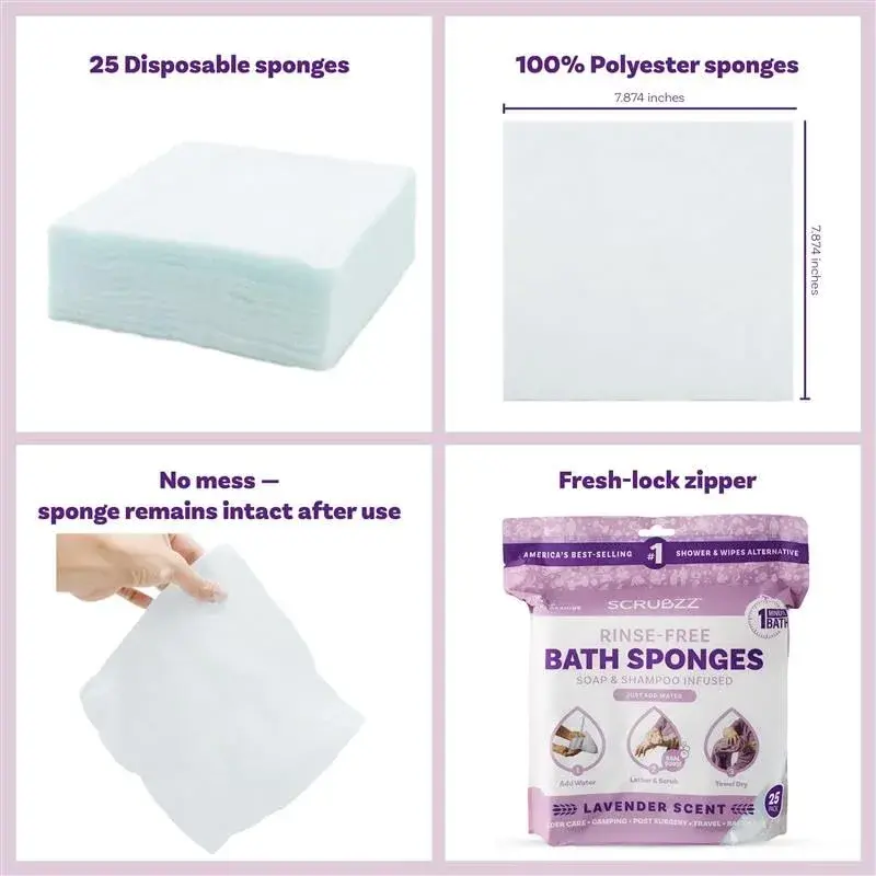 Scrubzz Disposable No Rinse Bathing Wipes 25 Count Lavender | Gentle Cleansing for Impractical Showers - view 2