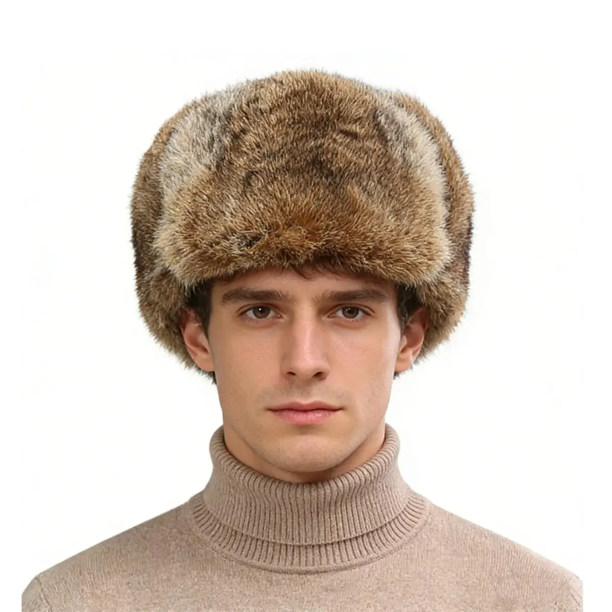 HKSICHENGKEJI Trapper Russian Trooper Hat Brown | Windproof Warm Faux Fur Earflap Cap for Men Women - main product image