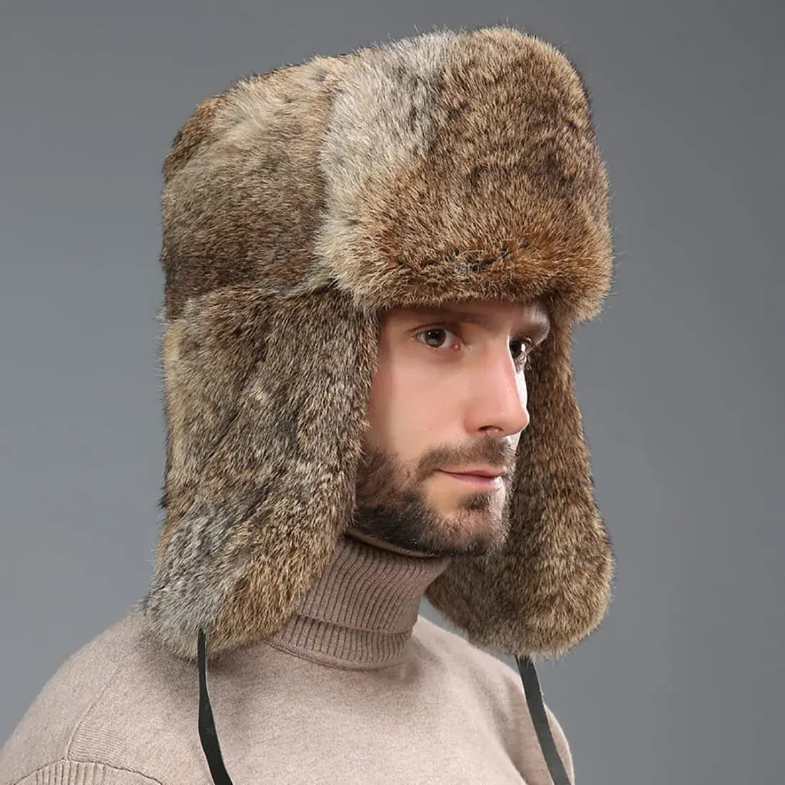 HKSICHENGKEJI Trapper Russian Trooper Hat Brown | Windproof Warm Faux Fur Earflap Cap for Men Women - view 9