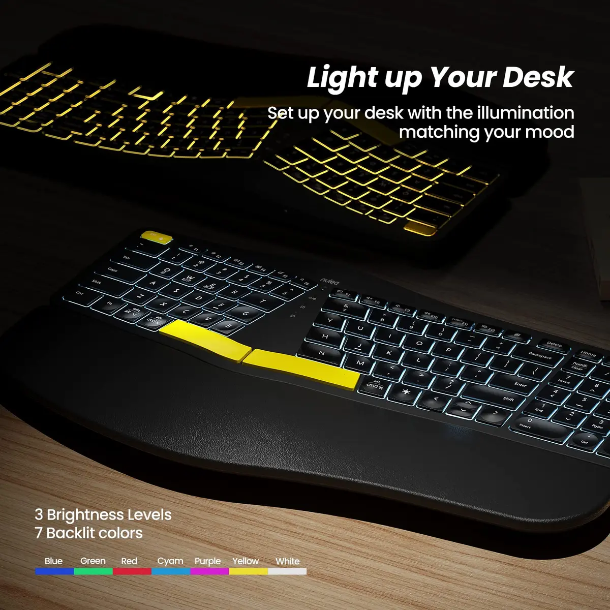Nulea Ergonomic Split Wireless Keyboard with Wrist Rest 7-Color Backlight - view 5
