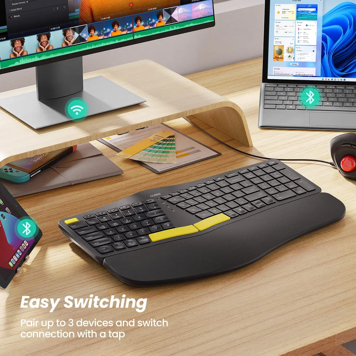 Nulea Ergonomic Split Wireless Keyboard with Wrist Rest 7-Color Backlight - view 7