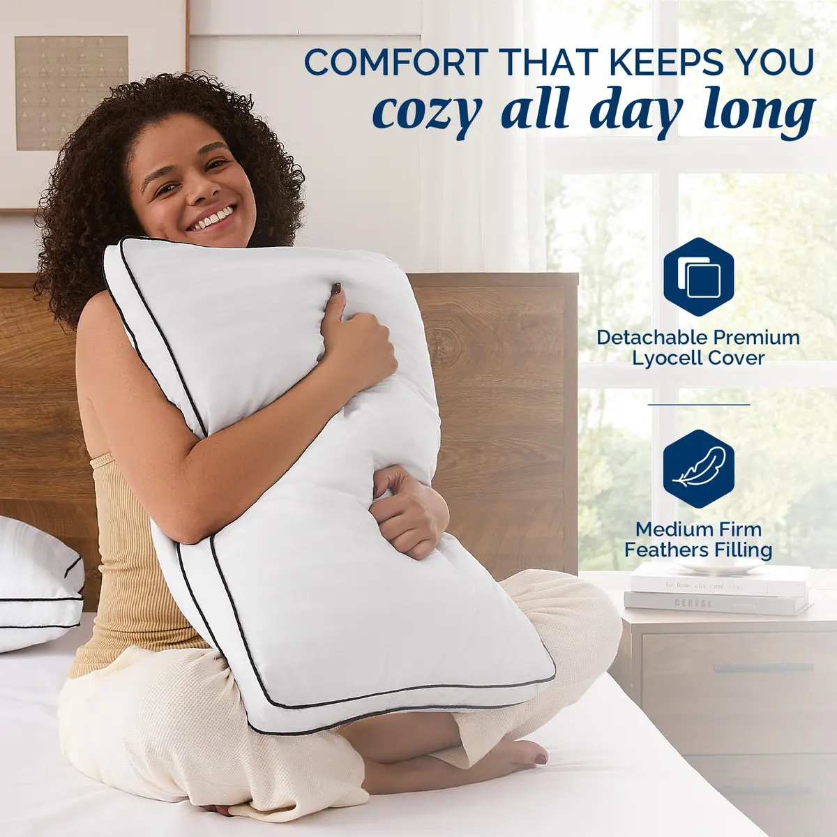 downluxe Goose Feather and Down Pillows King Set of 2 | Ultra-Soft, Ethically-Sourced - view 3