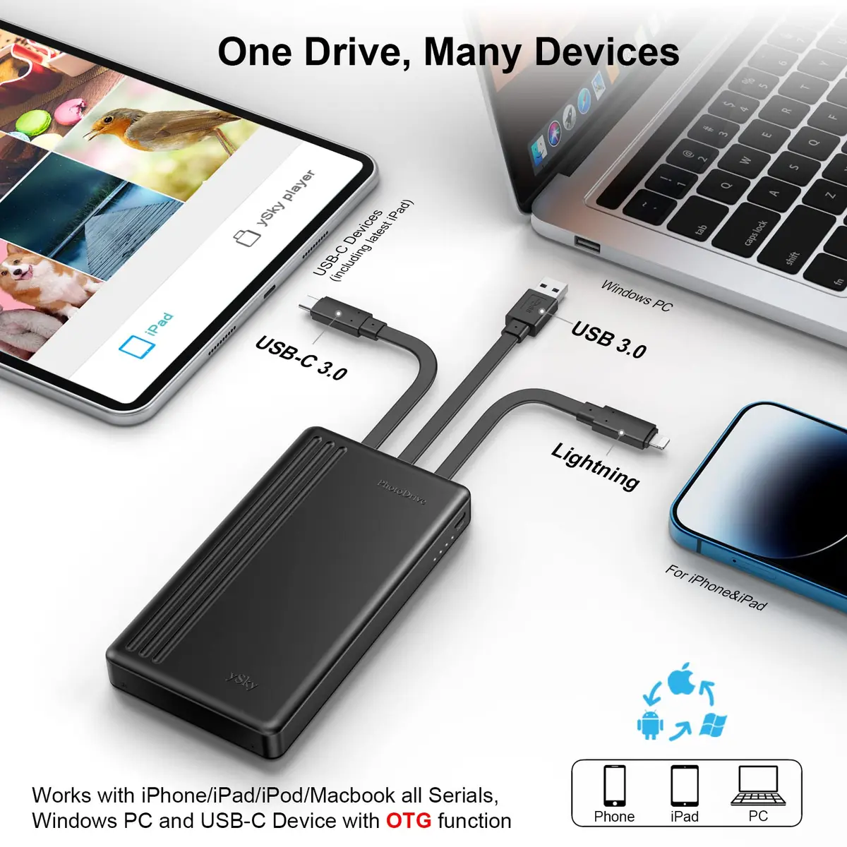 ySky MFi Certified 1TB Portable External Hard Drive | Backup Photos & Videos - view 2