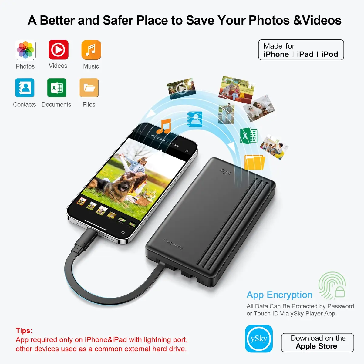 ySky MFi Certified 1TB Portable External Hard Drive | Backup Photos & Videos - view 3