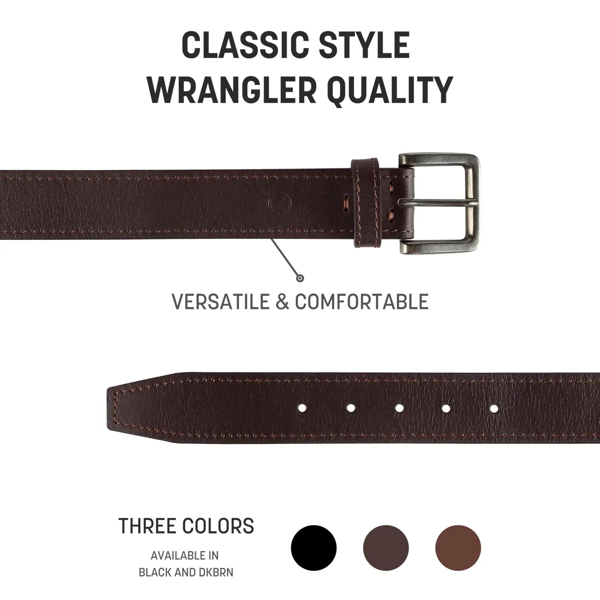 Wrangler Men's Leather Casual Belt for Jeans, Khakis & Dress Pants | Classic Style, Versatile Fit, Brown, 34 (Waist 31-32) - view 2