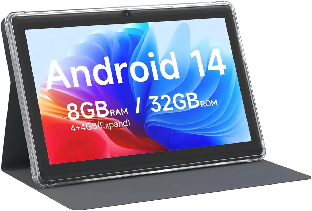 CUPEISI Android 14 Tablet 7 inch with Case | 8GB RAM + 32GB ROM, Expandable to 1TB, HD Touch Screen, WiFi, Bluetooth, 1024x600 - main product image
