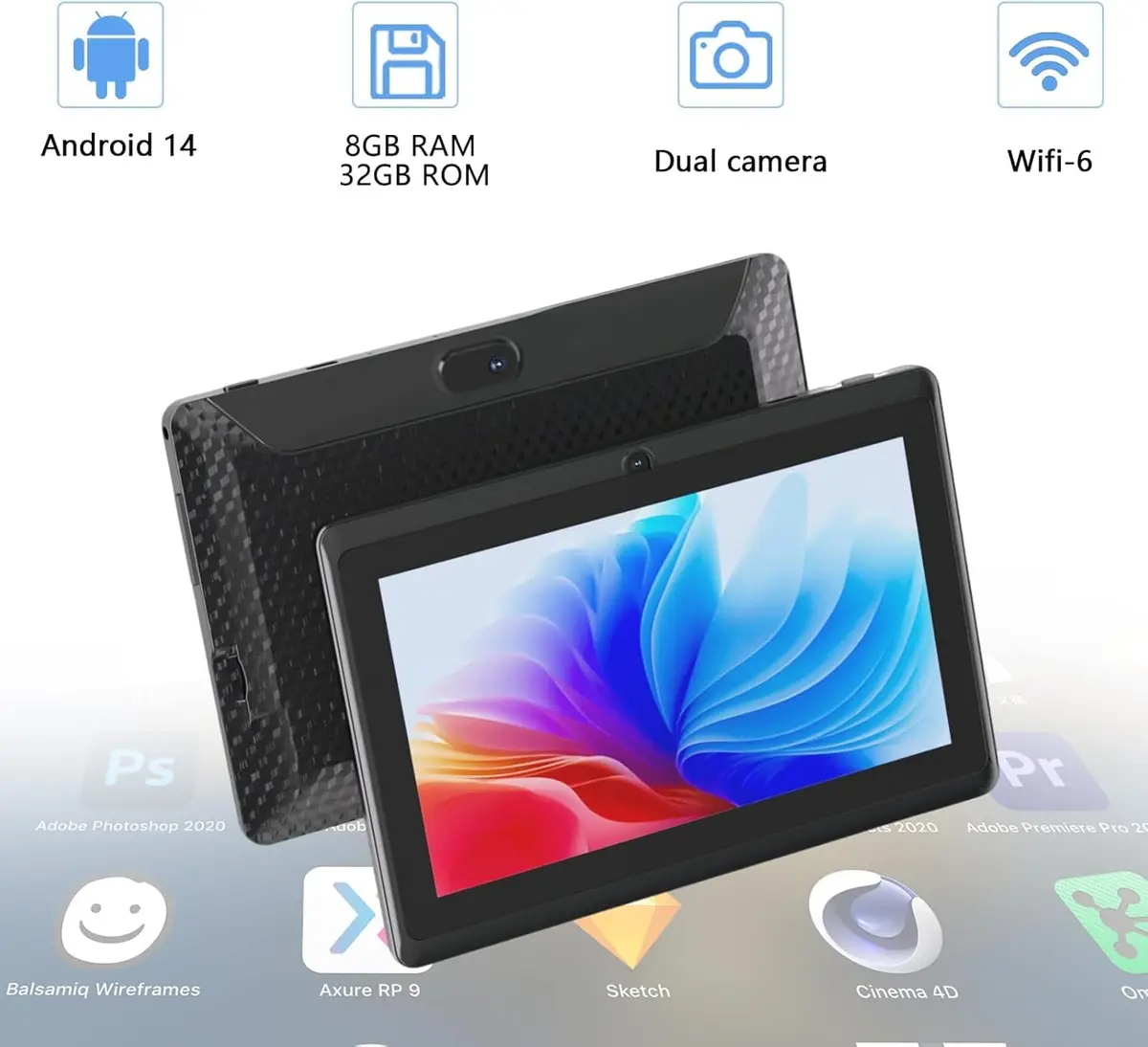 CUPEISI Android 14 Tablet 7 inch with Case | 8GB RAM + 32GB ROM, Expandable to 1TB, HD Touch Screen, WiFi, Bluetooth, 1024x600 - view 3