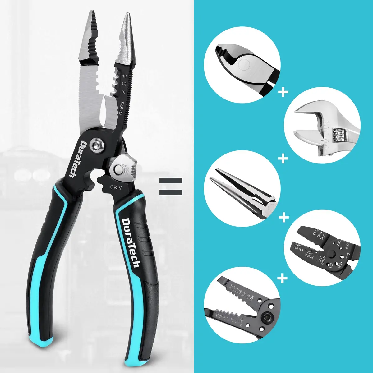 DURATECH 5-in-1 CR-V Wire Stripper for Crimping, 8" Multi-Function Tool | Heavy Duty, Ergonomic, Durable - view 6