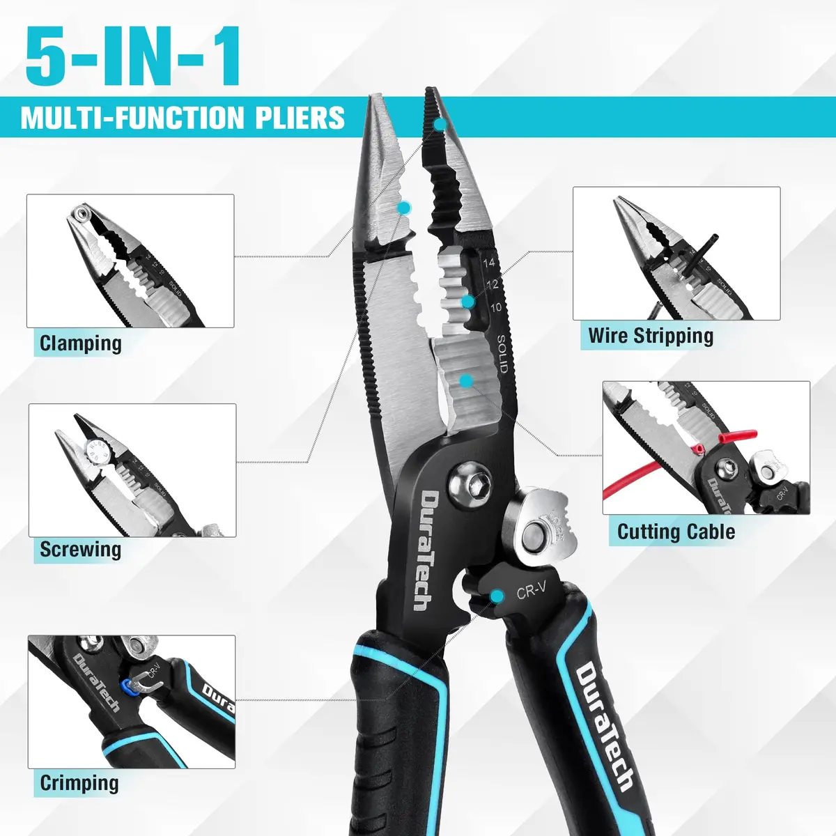DURATECH 5-in-1 CR-V Wire Stripper for Crimping, 8" Multi-Function Tool | Heavy Duty, Ergonomic, Durable - view 2