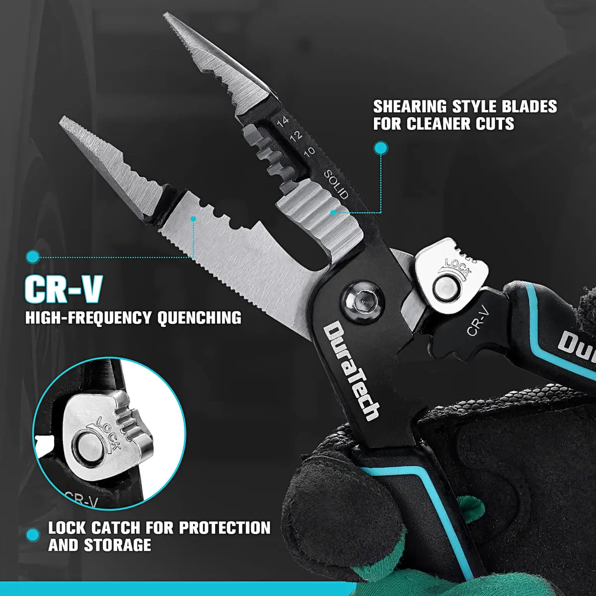 DURATECH 5-in-1 CR-V Wire Stripper for Crimping, 8" Multi-Function Tool | Heavy Duty, Ergonomic, Durable - view 4