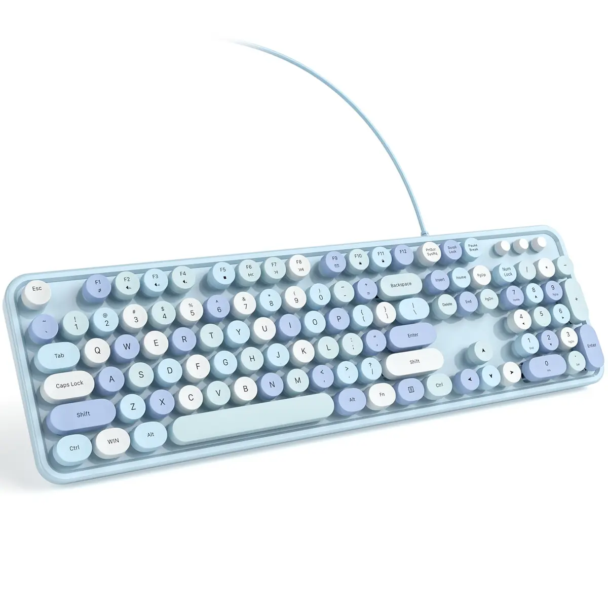 KNOWSQT Wired Computer Keyboard - Blue Colorful Retro Full Size Round Keycaps Plug and Play Typewriter Style 104 Keys | USB Wired Connection - main product image