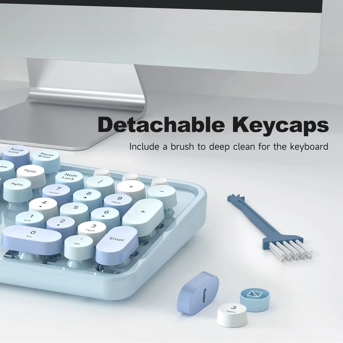 KNOWSQT Wired Computer Keyboard - Blue Colorful Retro Full Size Round Keycaps Plug and Play Typewriter Style 104 Keys | USB Wired Connection - view 7