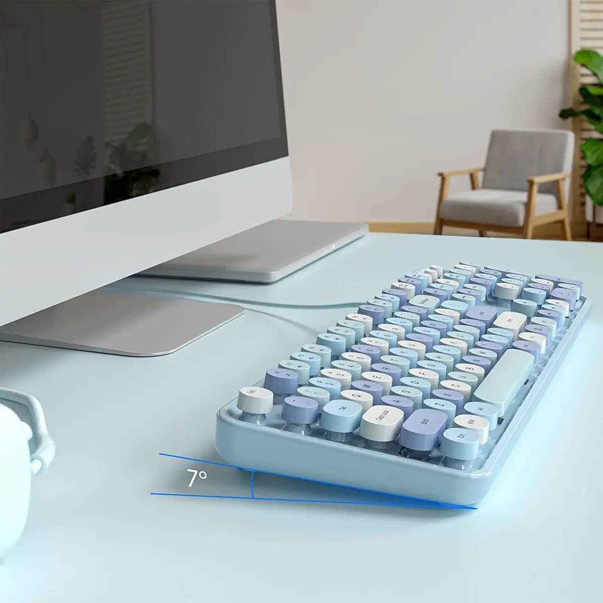 KNOWSQT Wired Computer Keyboard - Blue Colorful Retro Full Size Round Keycaps Plug and Play Typewriter Style 104 Keys | USB Wired Connection - view 4