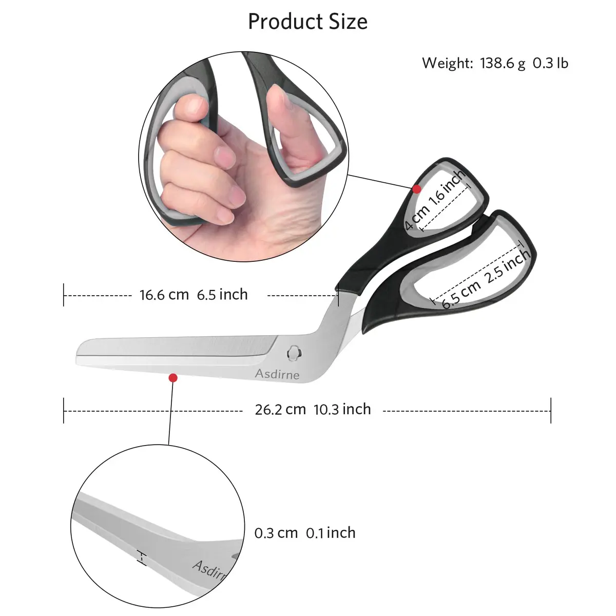 Asdirne Pizza Scissors 10.3" | Ultra Sharp Detachable Blade & Ergonomic Grip - view 4