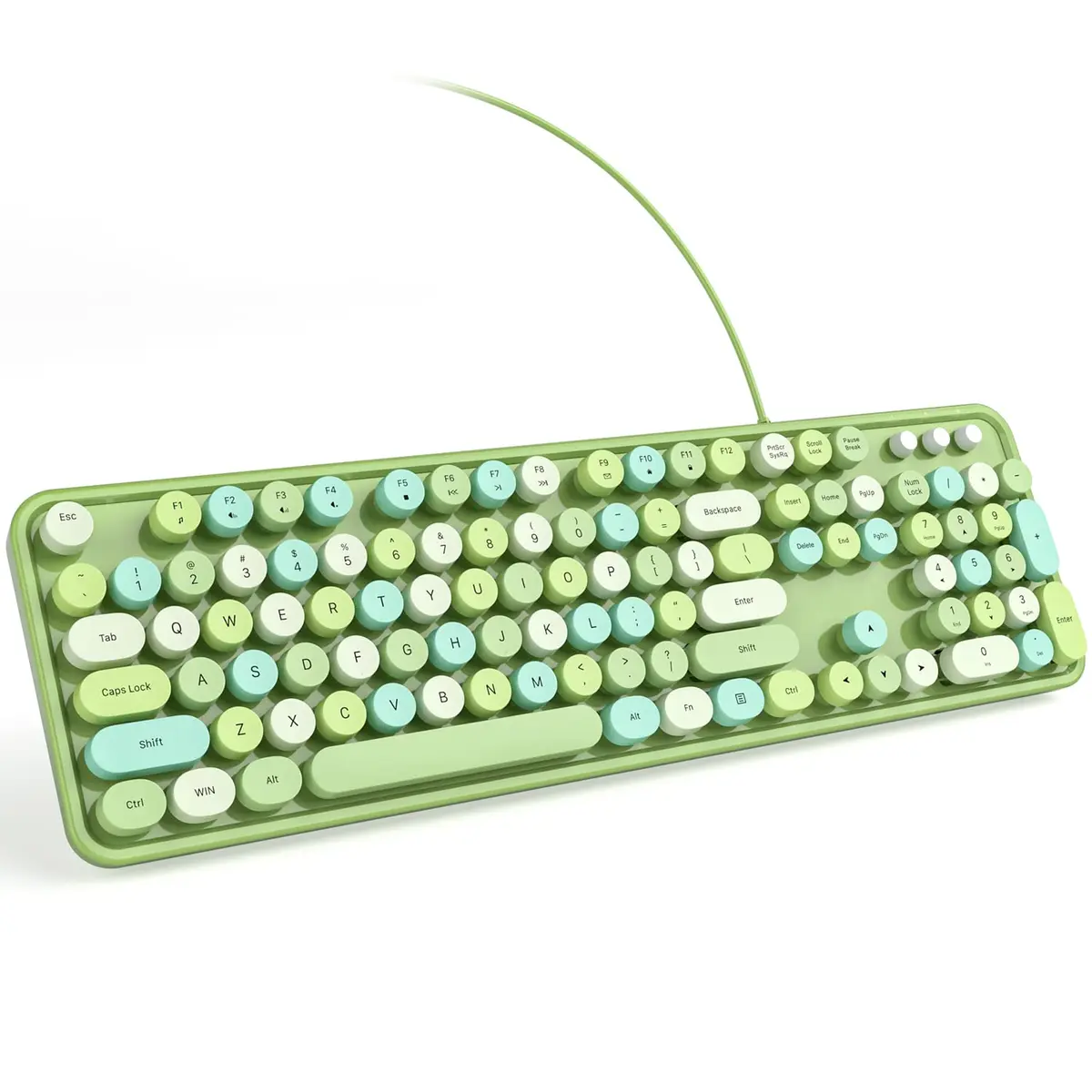 KNOWSQT Wired Computer Keyboard - Green Colorful Retro Full Size Round Keycaps Plug and Play Typewriter Style Keyboard - main product image