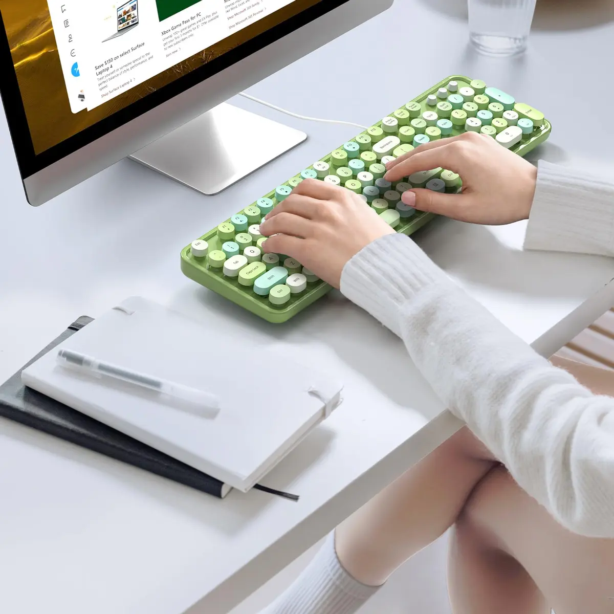 KNOWSQT Wired Computer Keyboard - Green Colorful Retro Full Size Round Keycaps Plug and Play Typewriter Style Keyboard - view 3