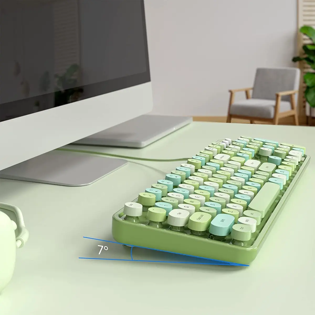 KNOWSQT Wired Computer Keyboard - Green Colorful Retro Full Size Round Keycaps Plug and Play Typewriter Style Keyboard - view 4