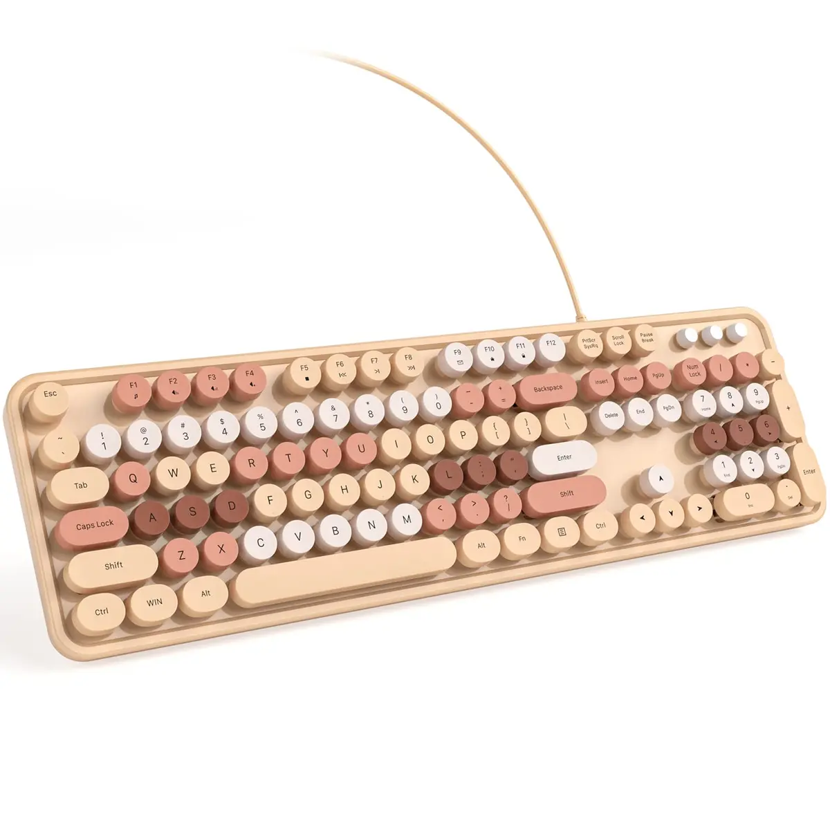 KNOWSQT Milk Tea Colorful Retro Full Size Round Keycap Wired Keyboard | 104-Key QWERTY Layout - main product image