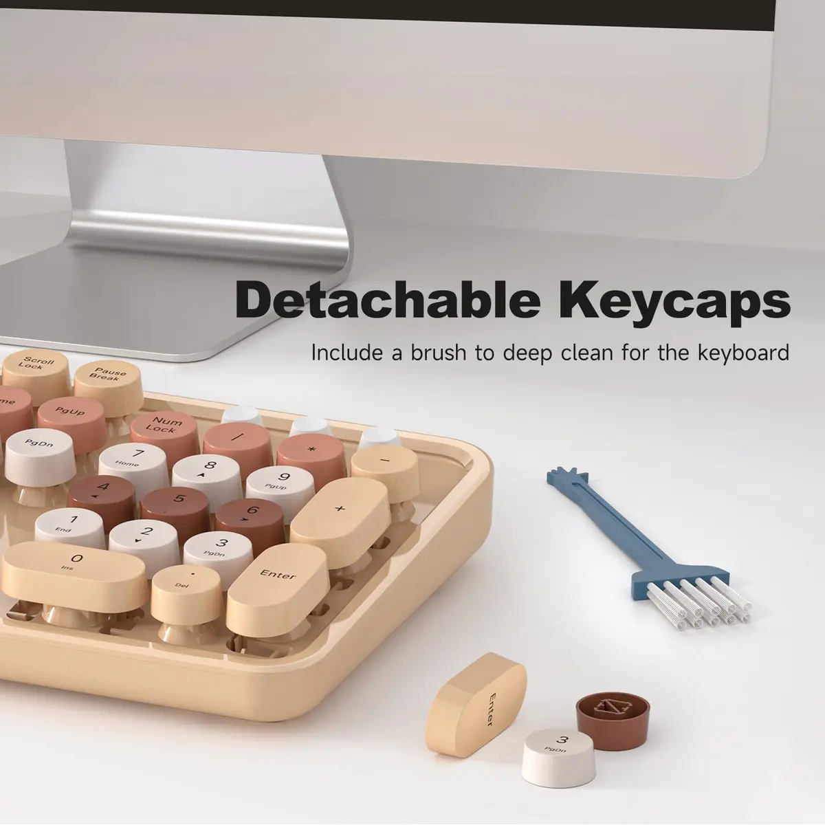 KNOWSQT Milk Tea Colorful Retro Full Size Round Keycap Wired Keyboard | 104-Key QWERTY Layout - view 7