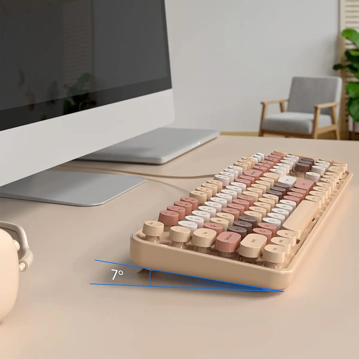 KNOWSQT Milk Tea Colorful Retro Full Size Round Keycap Wired Keyboard | 104-Key QWERTY Layout - view 4