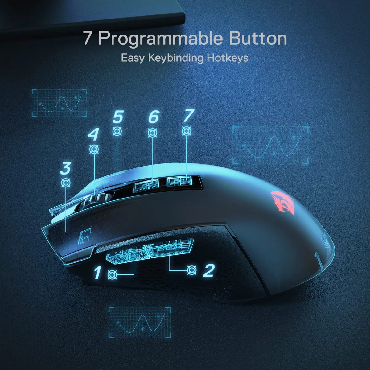 Redragon M693 Wireless Gaming Mouse 8000 DPI, 7 Macro Buttons, 3-Mode Connection | PC & Mac Gaming Mouse - view 7