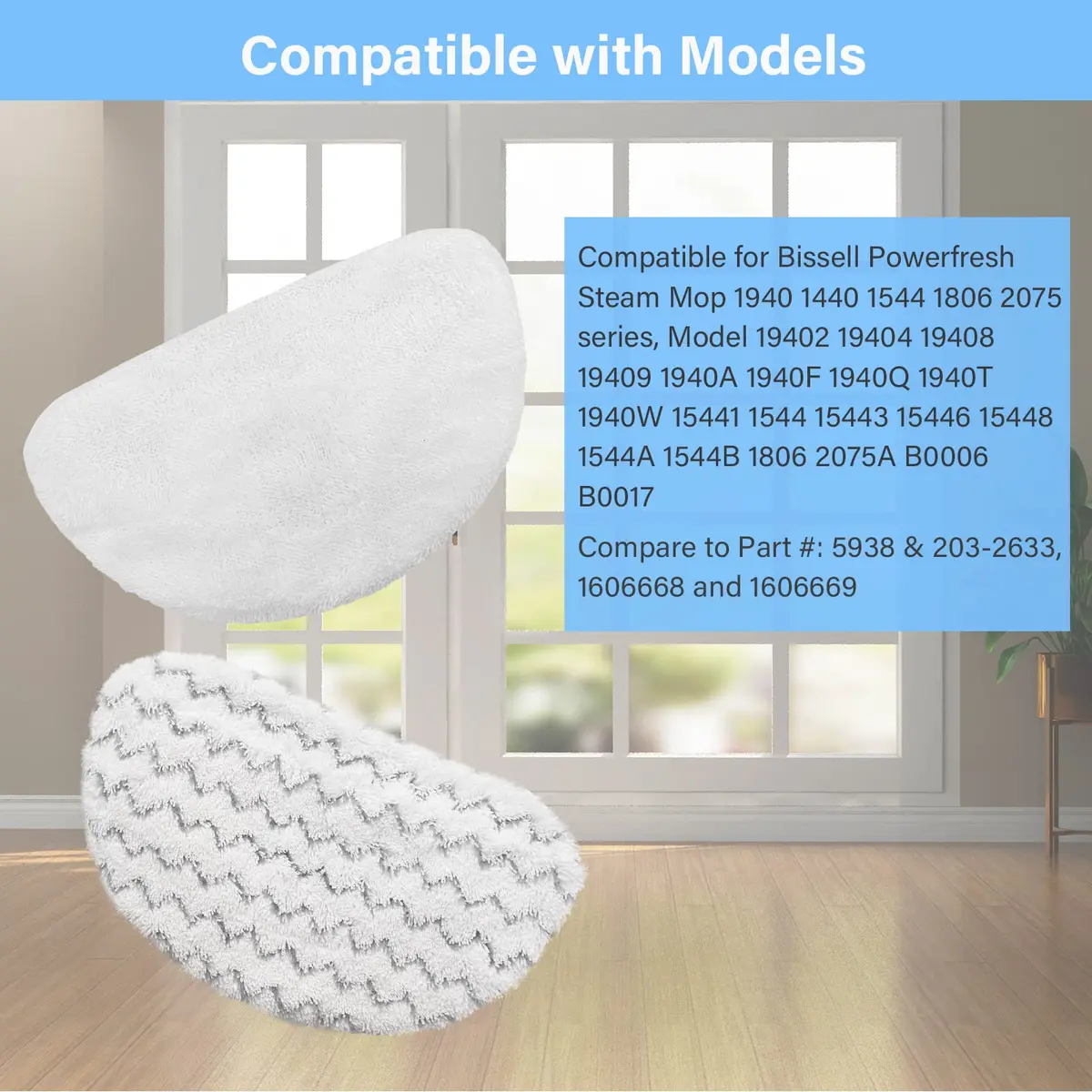 Tivcroxs 12 Pack 1940 Steam Mop Replacement Pads for Bissell Powerfresh Steam Mop 1940 1440 1806 1544 2075 2685A 2814 Series, Model 19402 19404 19408 19409 1940A 1940F 1940Q 1940T 1940W B0006 B0017 2075A - view 2