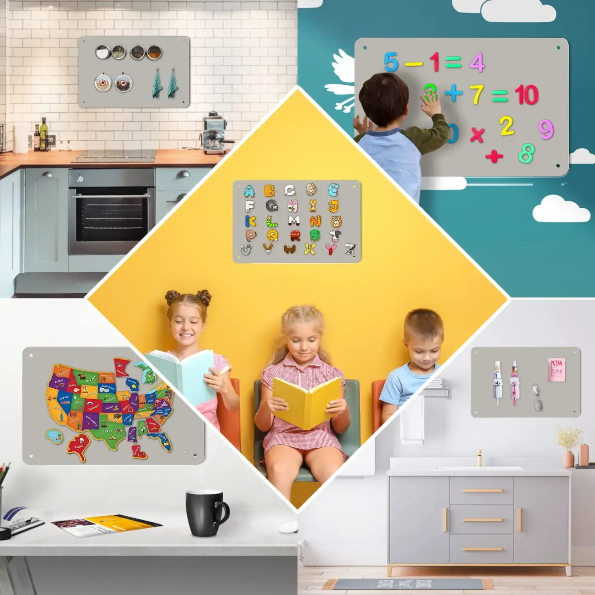 HYHOSHI Magnetic Board 44.5 cm x 29 cm (17.5" x 11.4") | Gray Metal Bulletin Board for Notes, Photos, Magnets - view 6