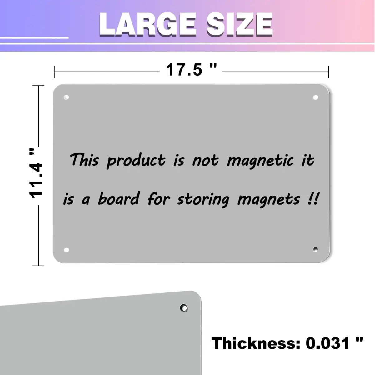 HYHOSHI Magnetic Board 44.5 cm x 29 cm (17.5" x 11.4") | Gray Metal Bulletin Board for Notes, Photos, Magnets - view 2