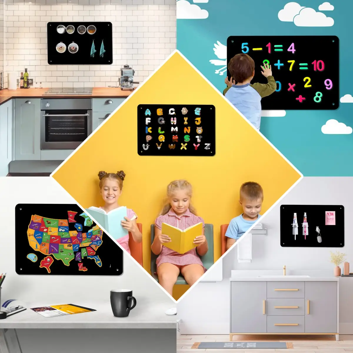 HYHOSHI Black Magnetic Board 44.5cm x 29cm (2-Pack) | Display Photos, Notes, and Magnets - view 6