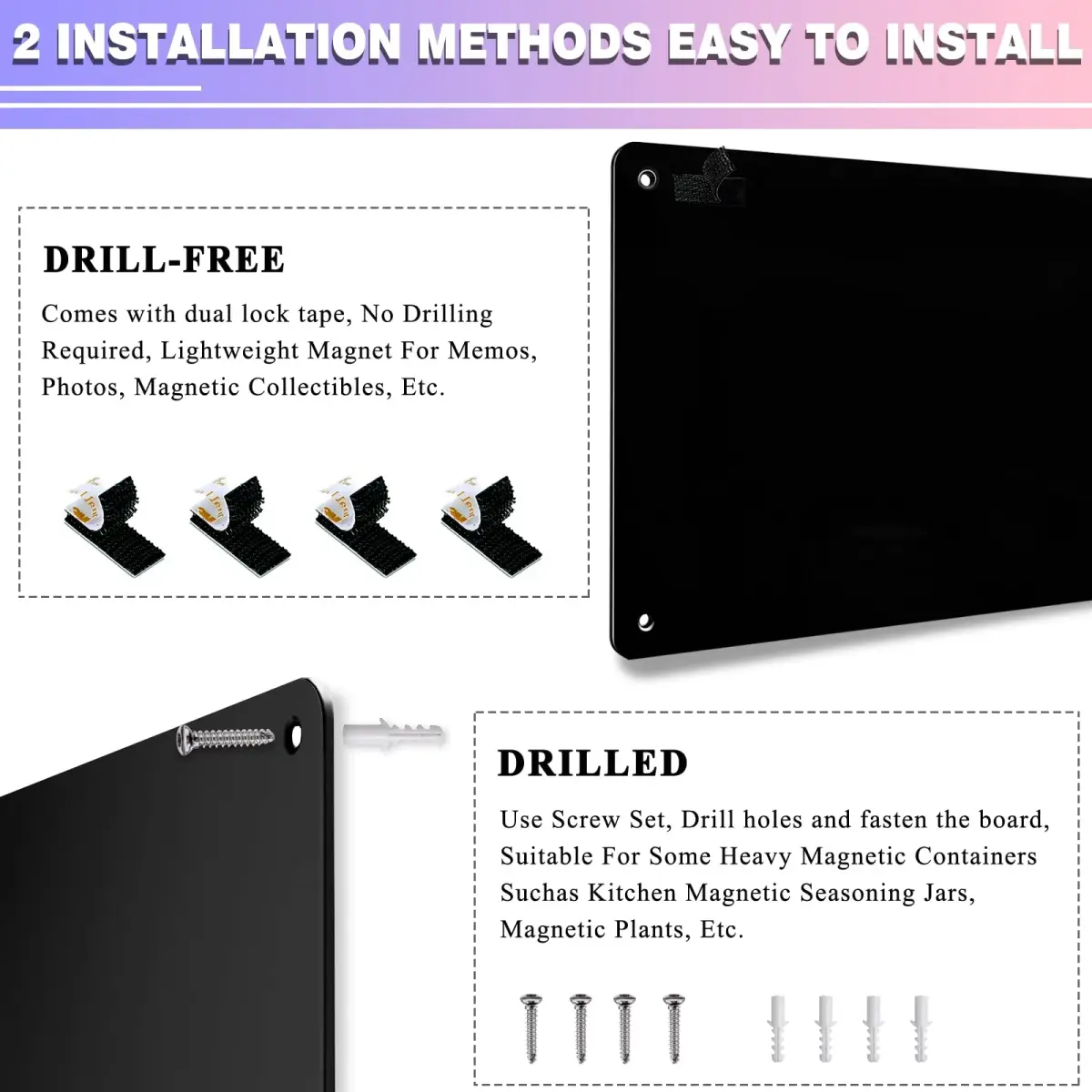 HYHOSHI Black Magnetic Board 44.5cm x 29cm (2-Pack) | Display Photos, Notes, and Magnets - view 3