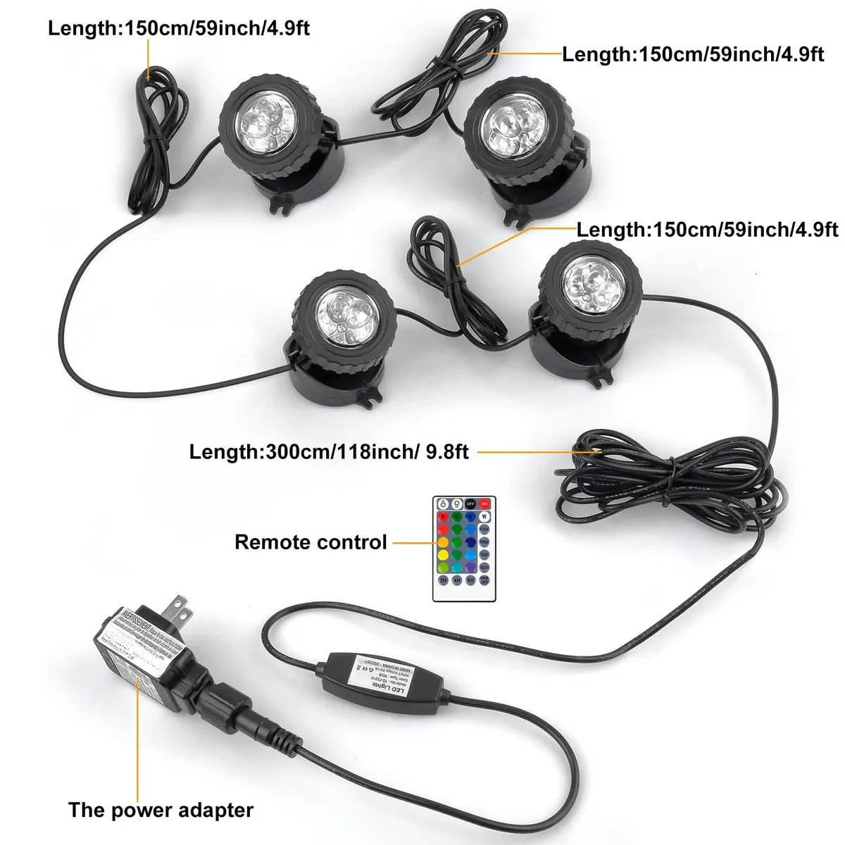 CREPOW RGB Pond Lights with Timer | Underwater Colorful Landscape Spotlights, 98ft Remote Control, IP68 Waterproof, Set of 4 (98ft, 4 lights) - view 6