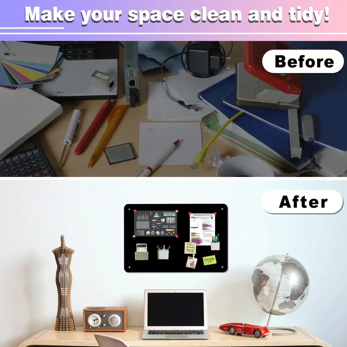 HYHOSHI Black Magnetic Board 43.9 cm x 29 cm (17.5" x 11.4") | Display Photos, Notes, Magnets - view 5