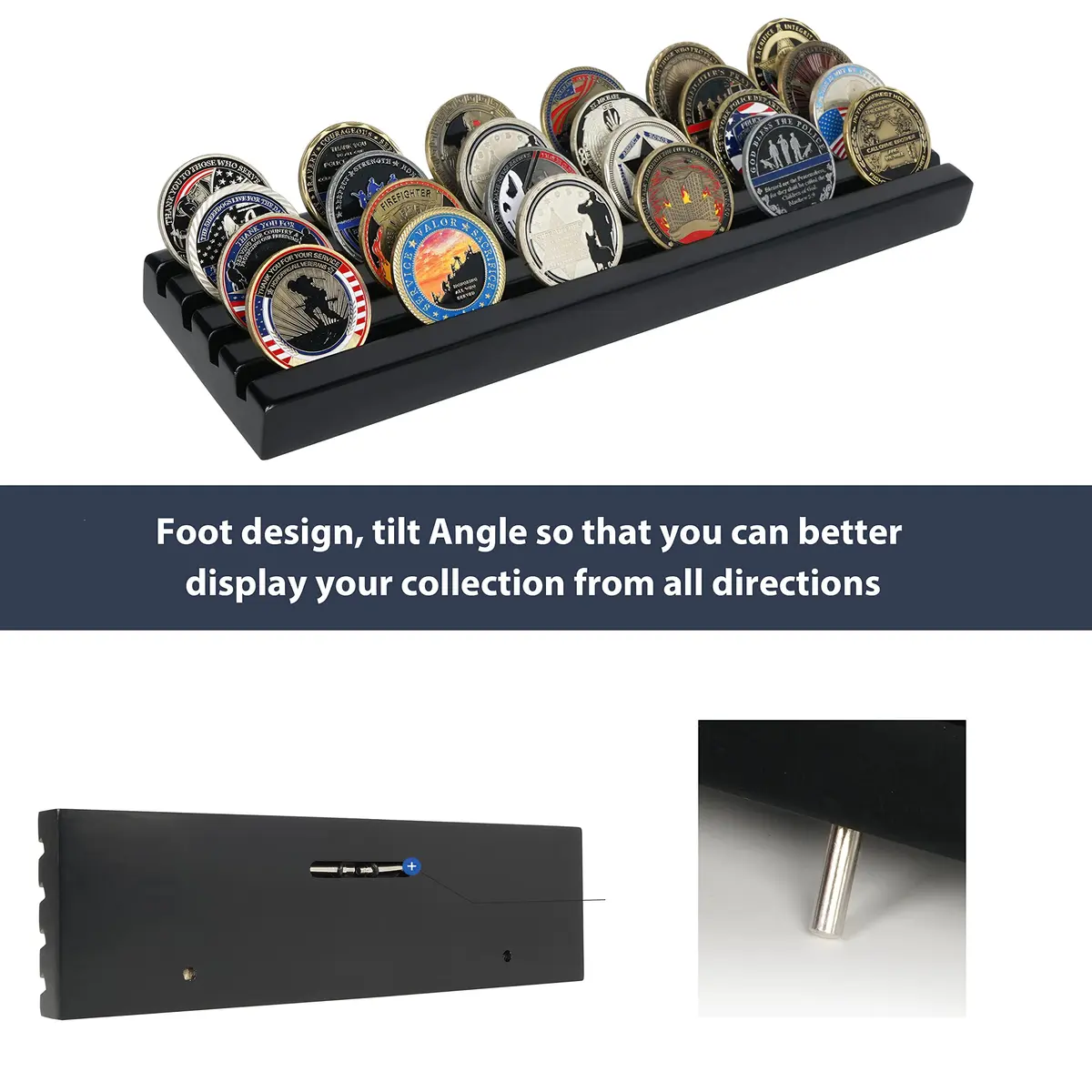 DecoWoodo Challenge Coin Display Stand 4 Rows Wooden Military Coin Holder Rack Case Holds 30 Coins, Black Finish | Elegant & Durable - view 7