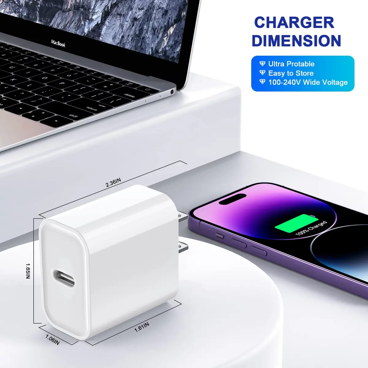 DelTucci 3Pack USB C Charger Blocks 20W | Fast Charging Power Delivery for iPhone & Android - view 5