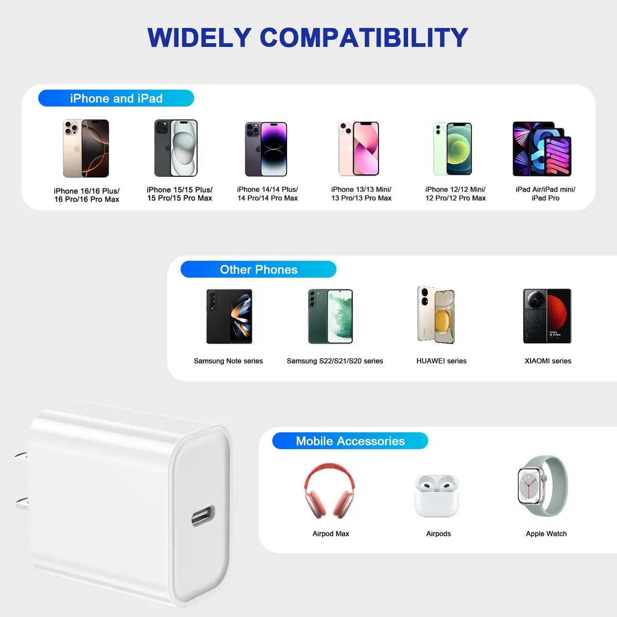 DelTucci 3Pack USB C Charger Blocks 20W | Fast Charging Power Delivery for iPhone & Android - view 6