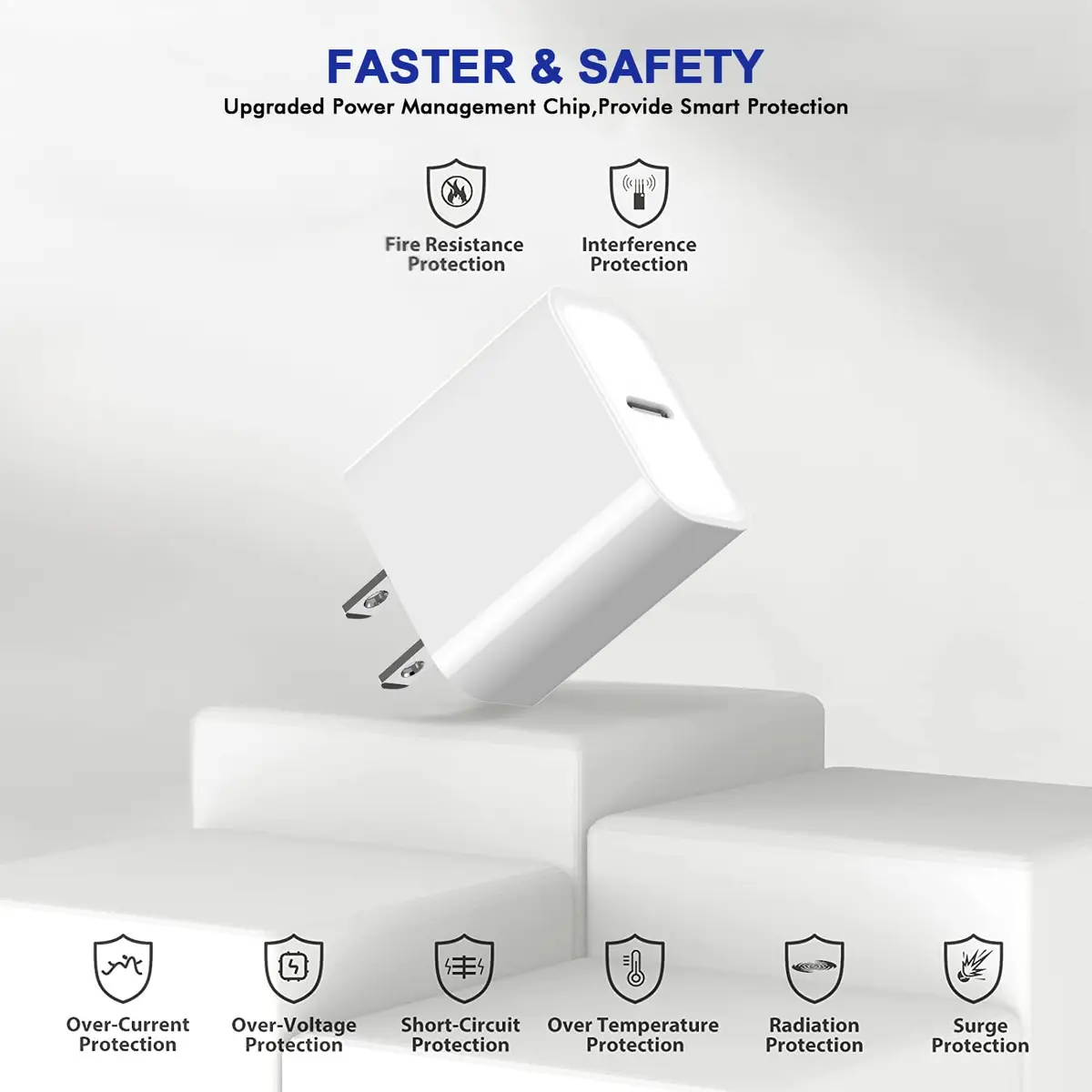 DelTucci 3Pack USB C Charger Blocks 20W | Fast Charging Power Delivery for iPhone & Android - view 3