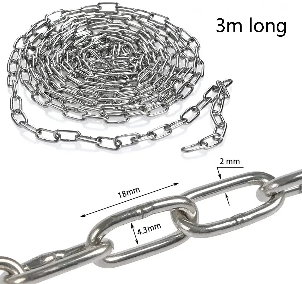4every SUS304 Stainless Steel Chain 2mm x 3m (0.08" x 9.8ft) | Light Duty Utility Chain for Home & Outdoor Use - view 3