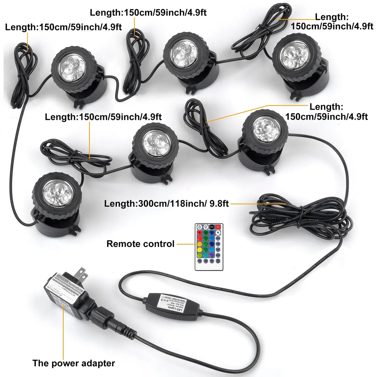 CREPOW RGB Pond Lights with Timer | Underwater Colorful Landscape Spotlights, 6-Pack, IP68 Waterproof, 98ft Remote Control - view 6