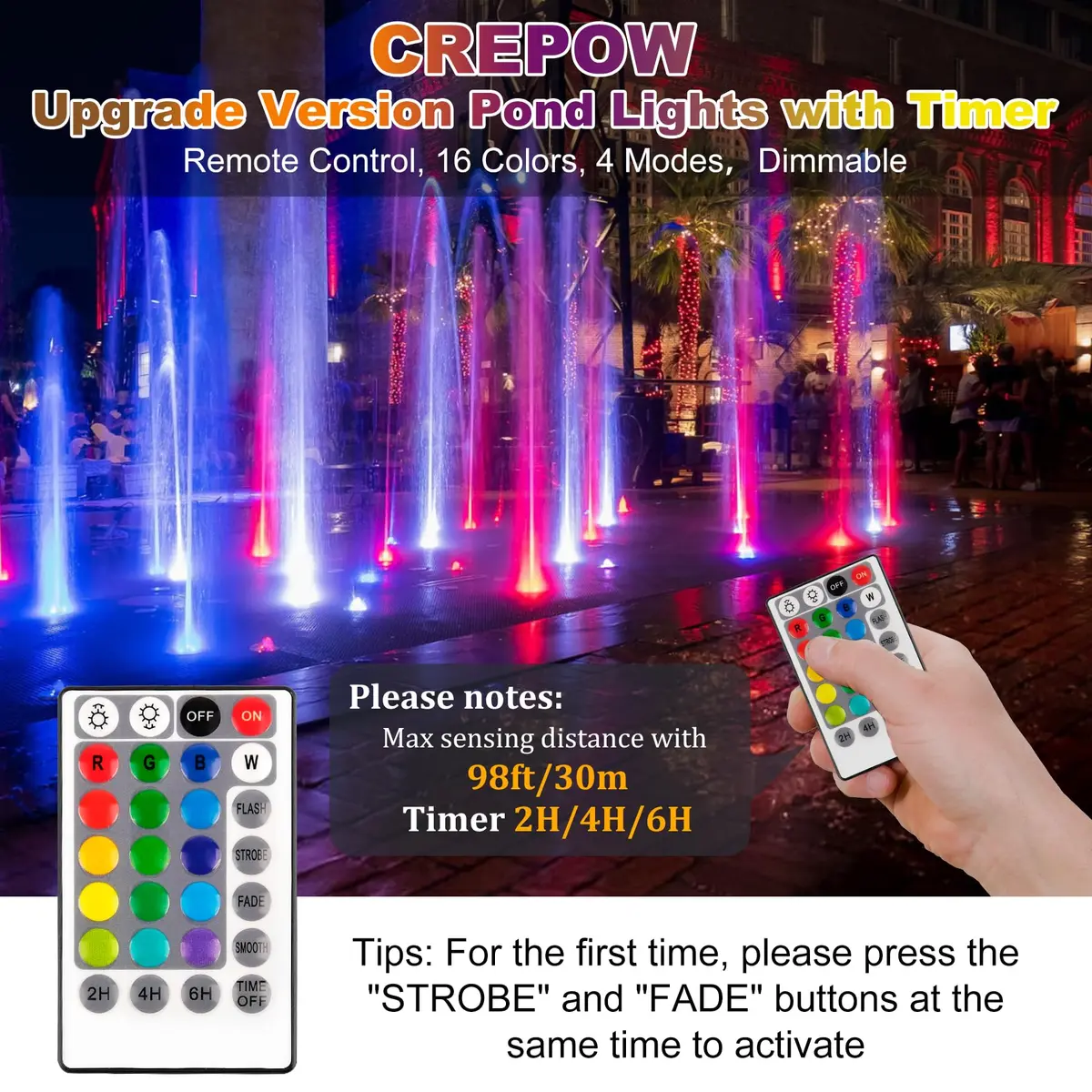 CREPOW RGB Pond Lights with Timer | Underwater Colorful Landscape Spotlights, 6-Pack, IP68 Waterproof, 98ft Remote Control - view 3