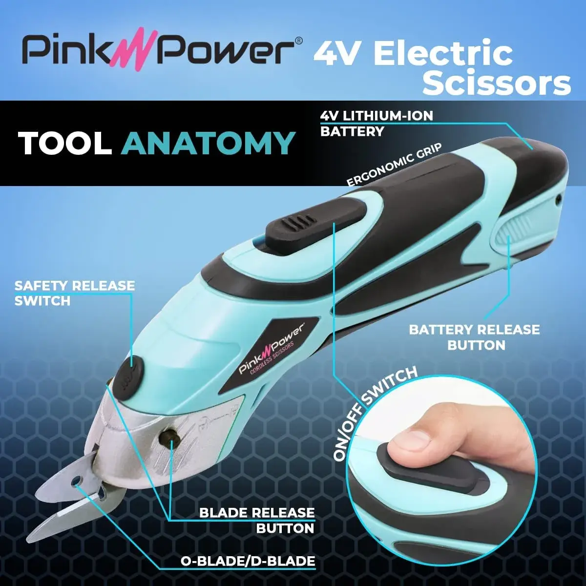 Pink Power HG1214 Cordless Electric Fabric Scissors | 20 cm (7.5 inch) Cutting Tool with 2 Blades & Charger - view 2