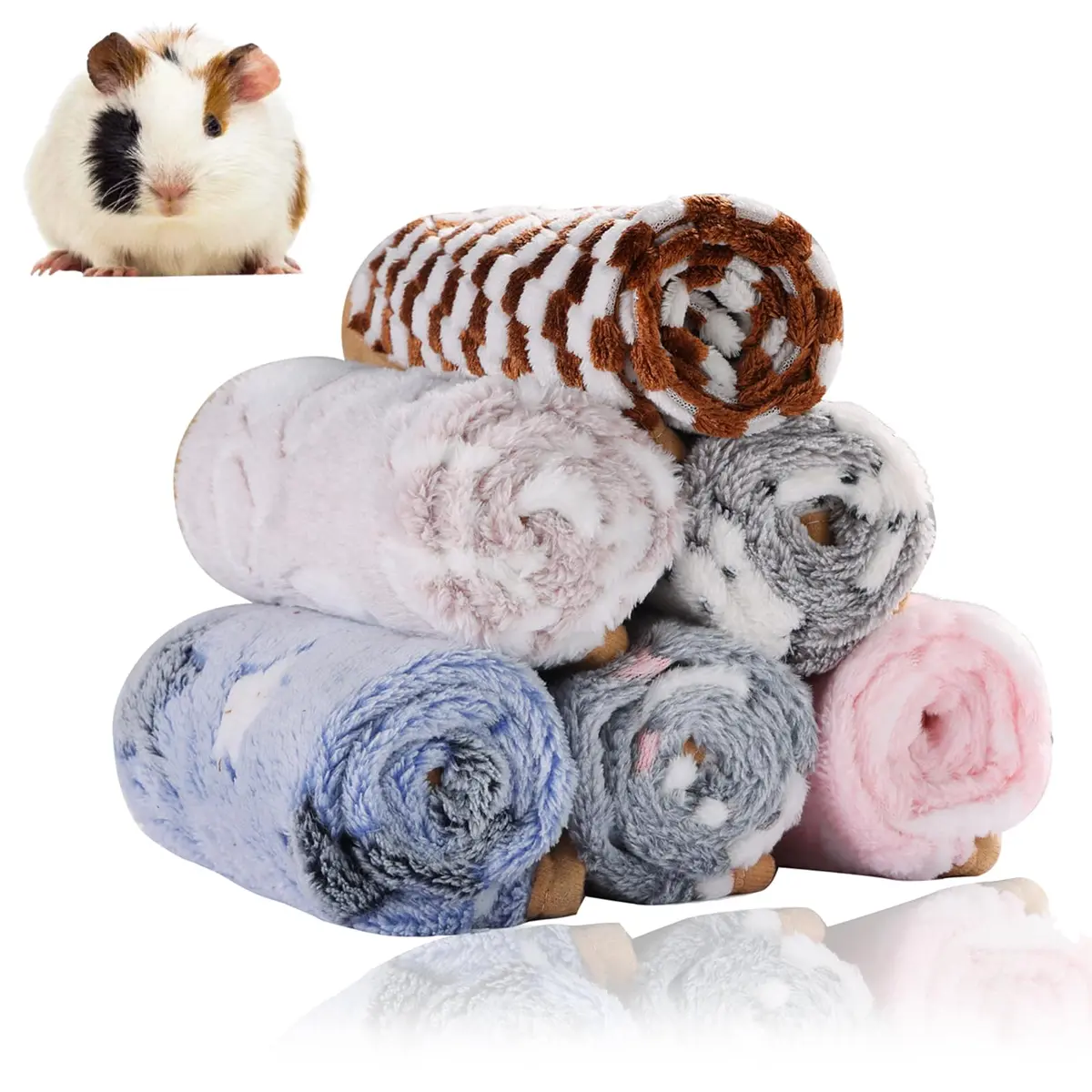 Grddaef Guinea Pig Fleece Blankets 6 Pieces 20cm x 20cm (7.9" x 7.9") | Waterproof & Washable Small Animal Cage Liners - main product image