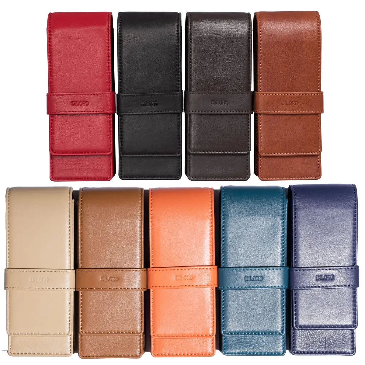 DiLoro Leather Triple Pen Case Pencil Pouch Holder for Three Fountain Ballpoint Rollerball Pens and Pencils (Sololio Blue) | Full Grain Napa Leather Travel Organizer - view 5